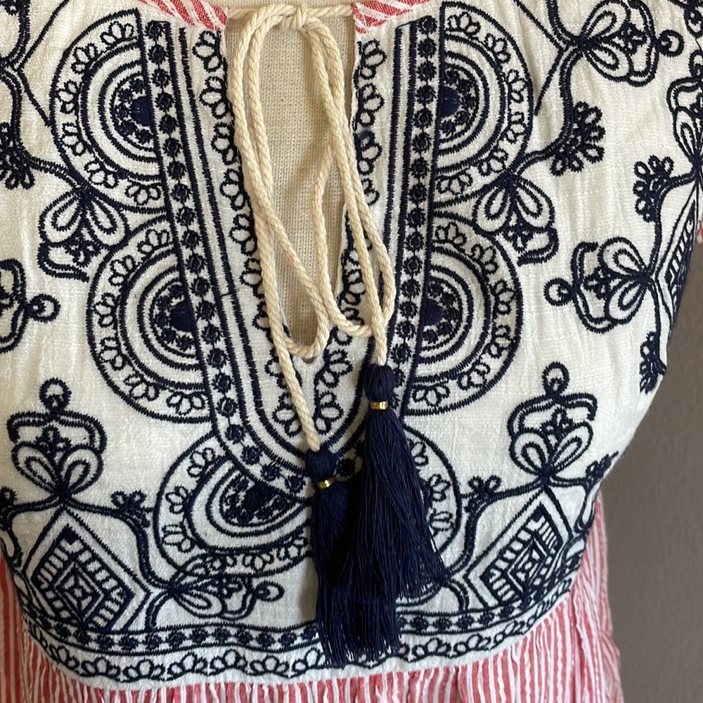 THML cotton linen dress striped embroidered with tassels - Picture 4 of 10